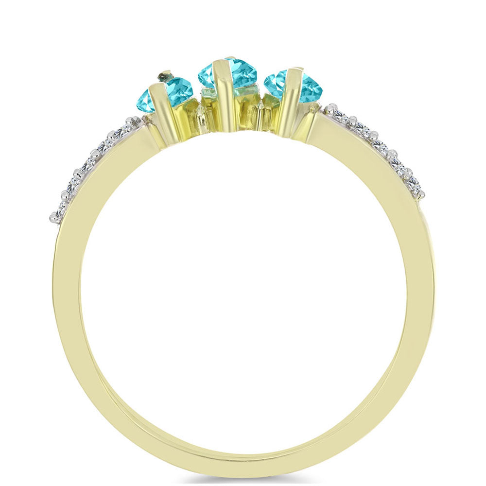 Anillo de Plata Bañada en Oro con Cuarzo Paraiba y Topacio Blanco 3 