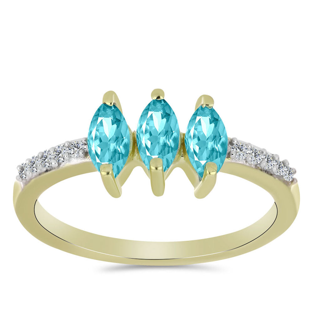 Anillo de Plata Bañada en Oro con Cuarzo Paraiba y Topacio Blanco 1 