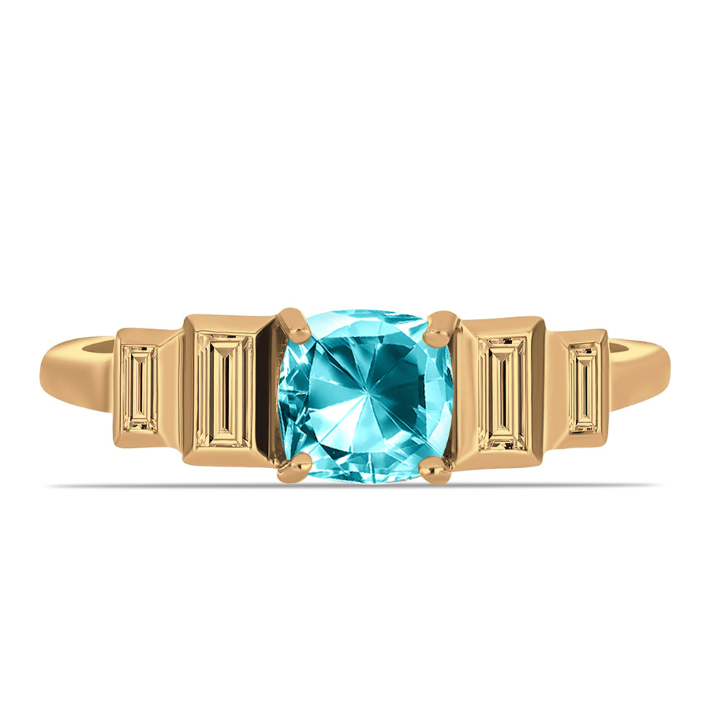 Anillo de Plata Bañada en Oro con Cuarzo Paraiba y Zircón Blanco 2 