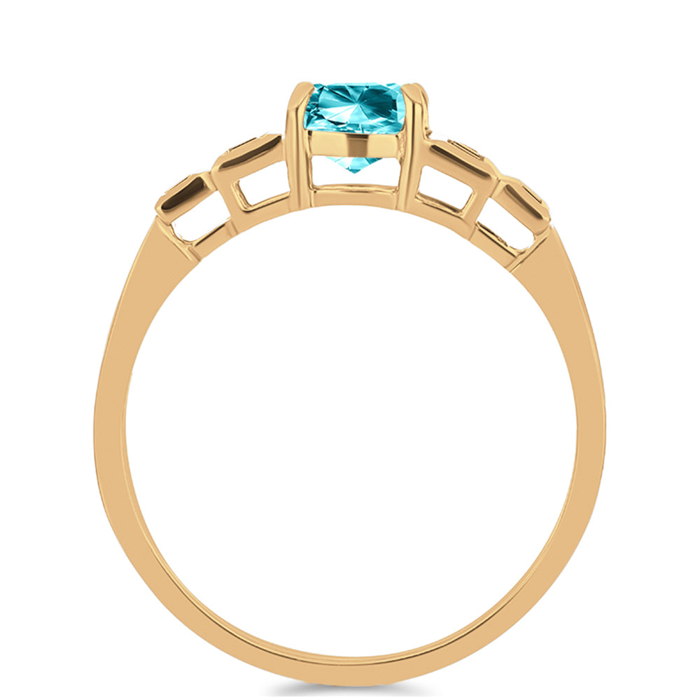 Anillo de Plata Bañada en Oro con Cuarzo Paraiba y Zircón Blanco 3 