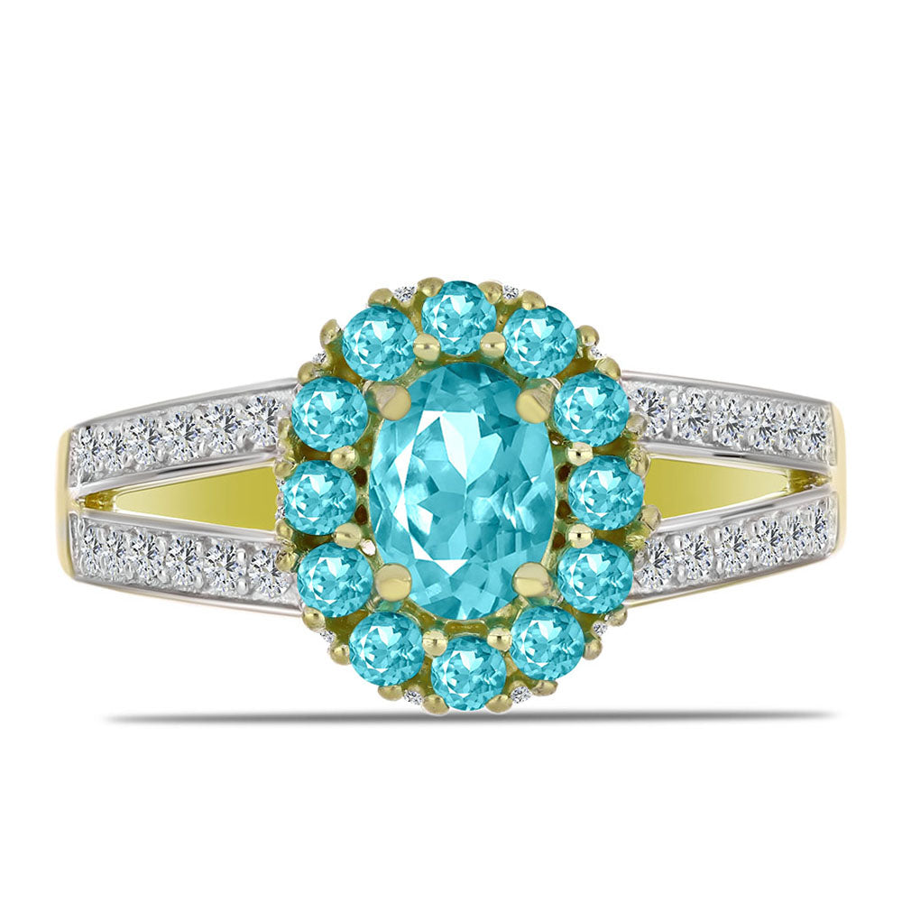 Anillo de Plata Bañada en Oro con Cuarzo Paraiba y Topacio Blanco 1 