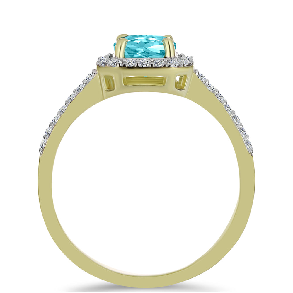 Anillo de Plata Bañada en Oro con Cuarzo Paraiba y Topacio Blanco 3 