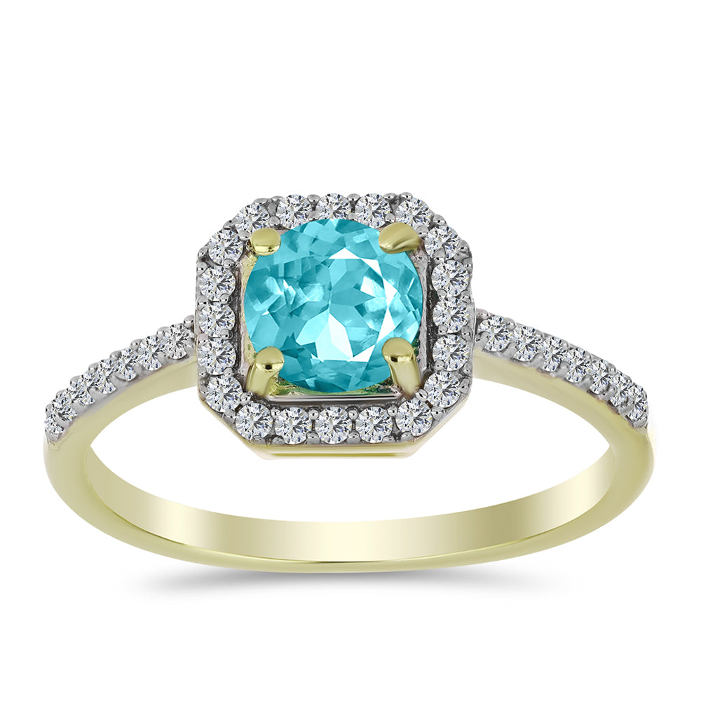 Anillo de Plata Bañada en Oro con Cuarzo Paraiba y Topacio Blanco 1 