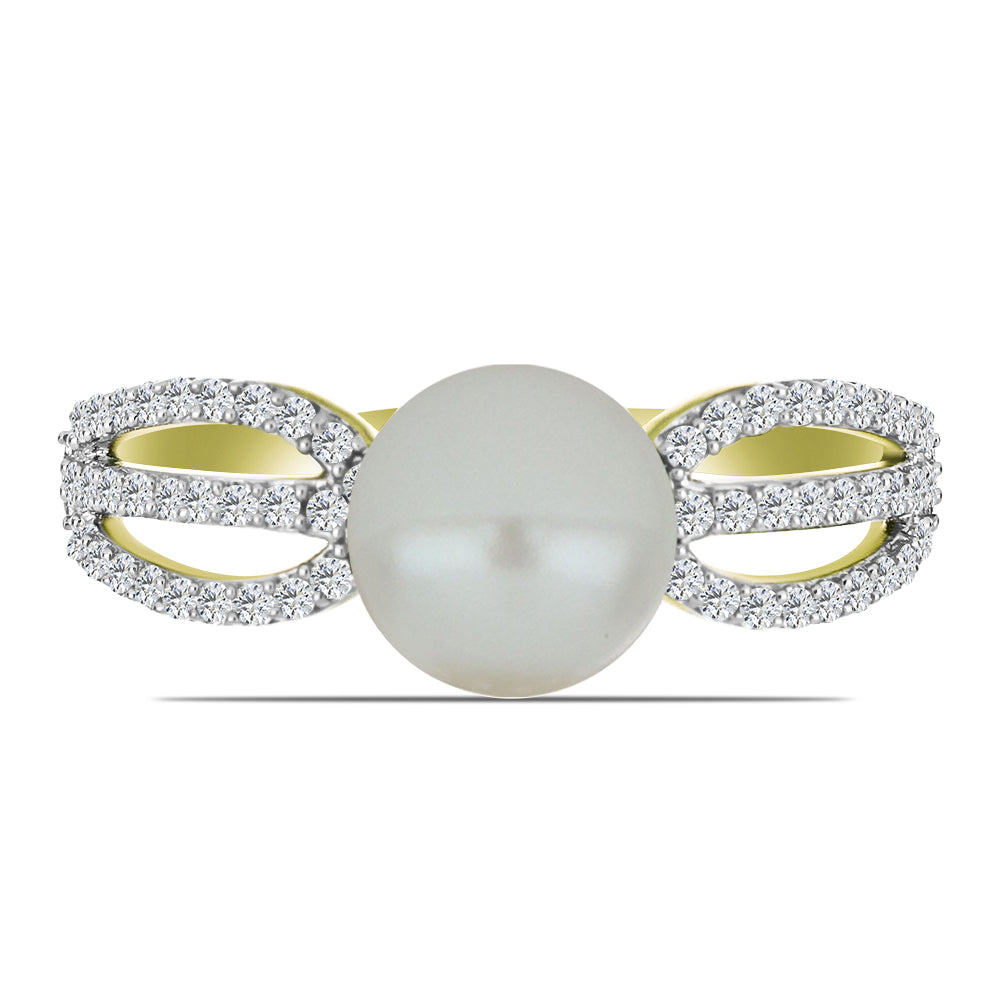 Anillo de Plata Bañada en Oro con Perla blanca de agua dulce y Topacio Blanco 1 