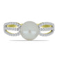 Anillo de Plata Bañada en Oro con Perla blanca de agua dulce y Topacio Blanco