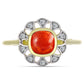 Anillo de Plata Bañada en Oro con Coral de Esponja Roja y Topacio Blanco
