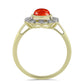 Anillo de Plata Bañada en Oro con Coral de Esponja Roja y Topacio Blanco