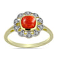 Anillo de Plata Bañada en Oro con Coral de Esponja Roja y Topacio Blanco