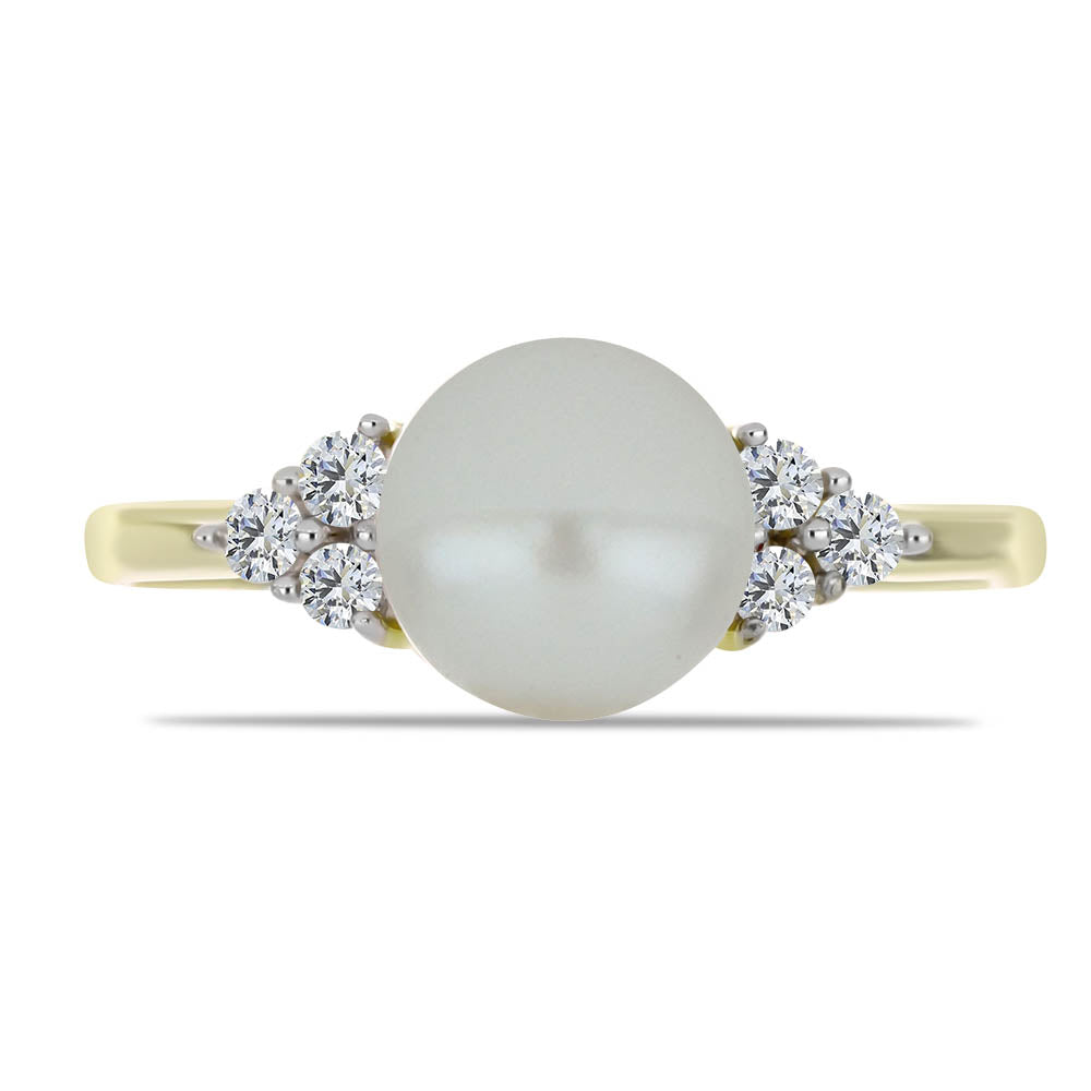 Anillo de Plata Bañada en Oro con Perla blanca de agua dulce y Topacio Blanco 1 