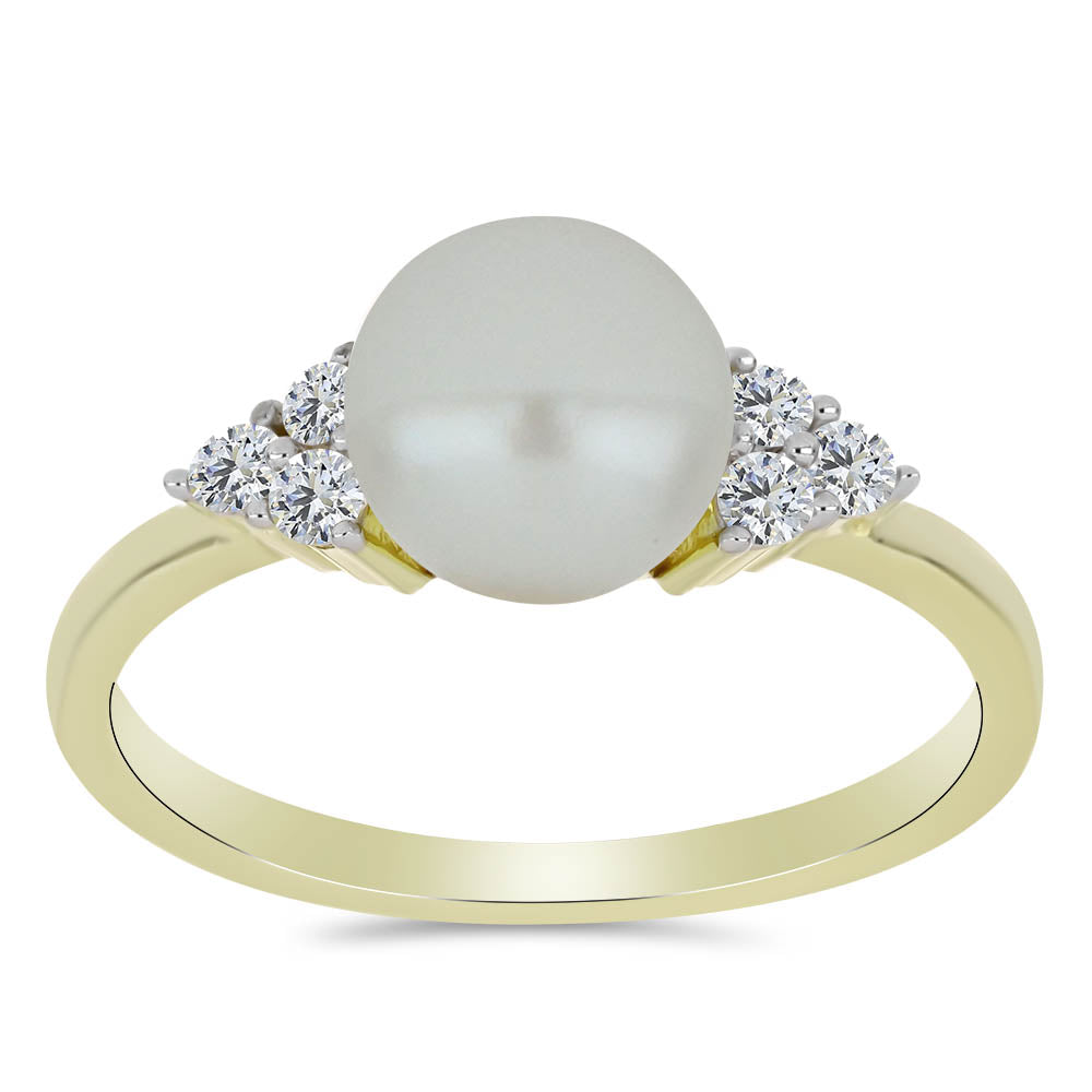 Anillo de Plata Bañada en Oro con Perla blanca de agua dulce y Topacio Blanco