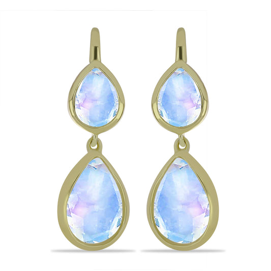 Pendientes de Plata Bañada en Oro con Piedra Lunar Arco Iris