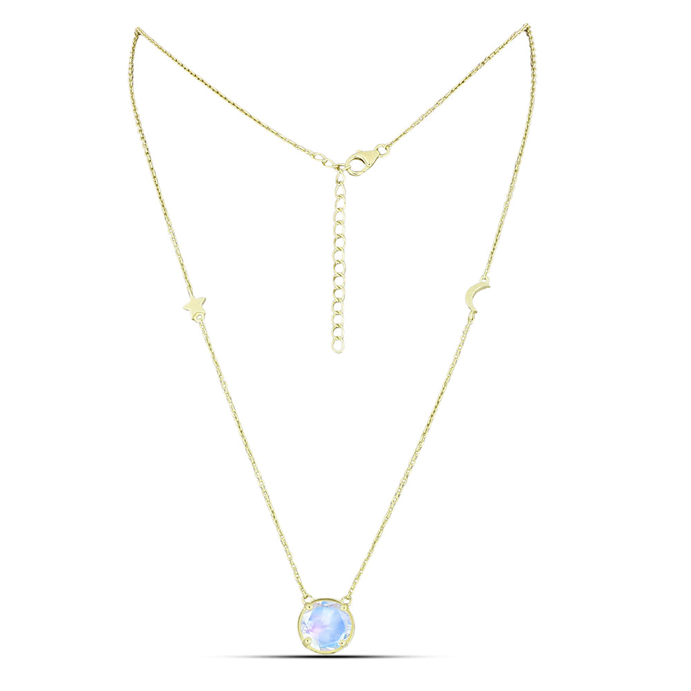 Collar de Plata Bañada en Oro con Piedra Lunar Arco Iris
