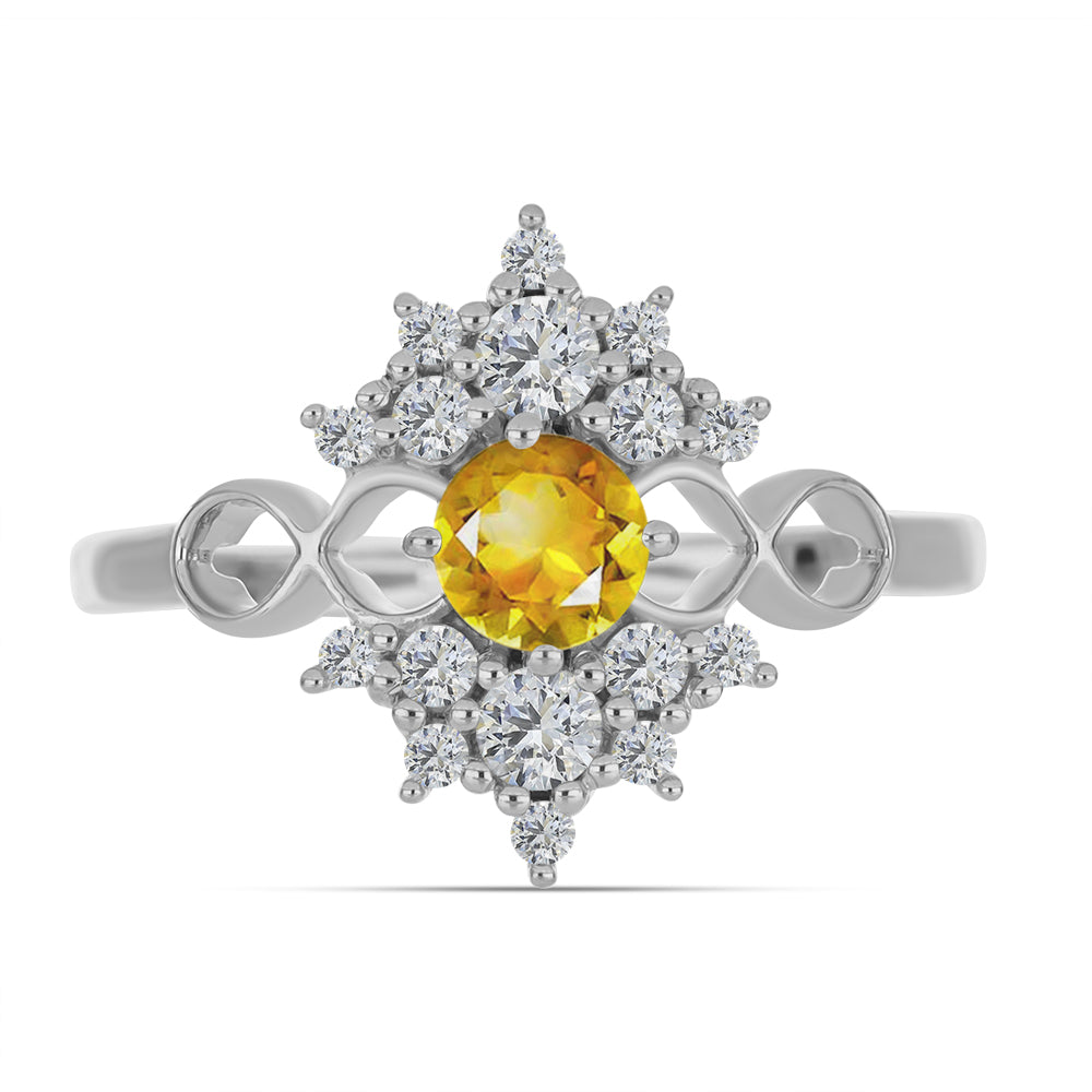 Anillo de Plata con Citrino de los Montes Urales y Topacio Blanco 1 