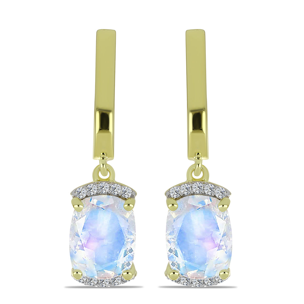 Pendientes de Plata Bañada en Oro con Piedra Lunar Arco Iris y Topacio Blanco 1 