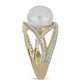 Anillo de Plata Bañada en Oro con Perla blanca de agua dulce y Topacio Blanco