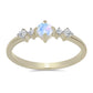 Anillo de Plata Bañada en Oro con Piedra Lunar Arco Iris y Topacio Blanco