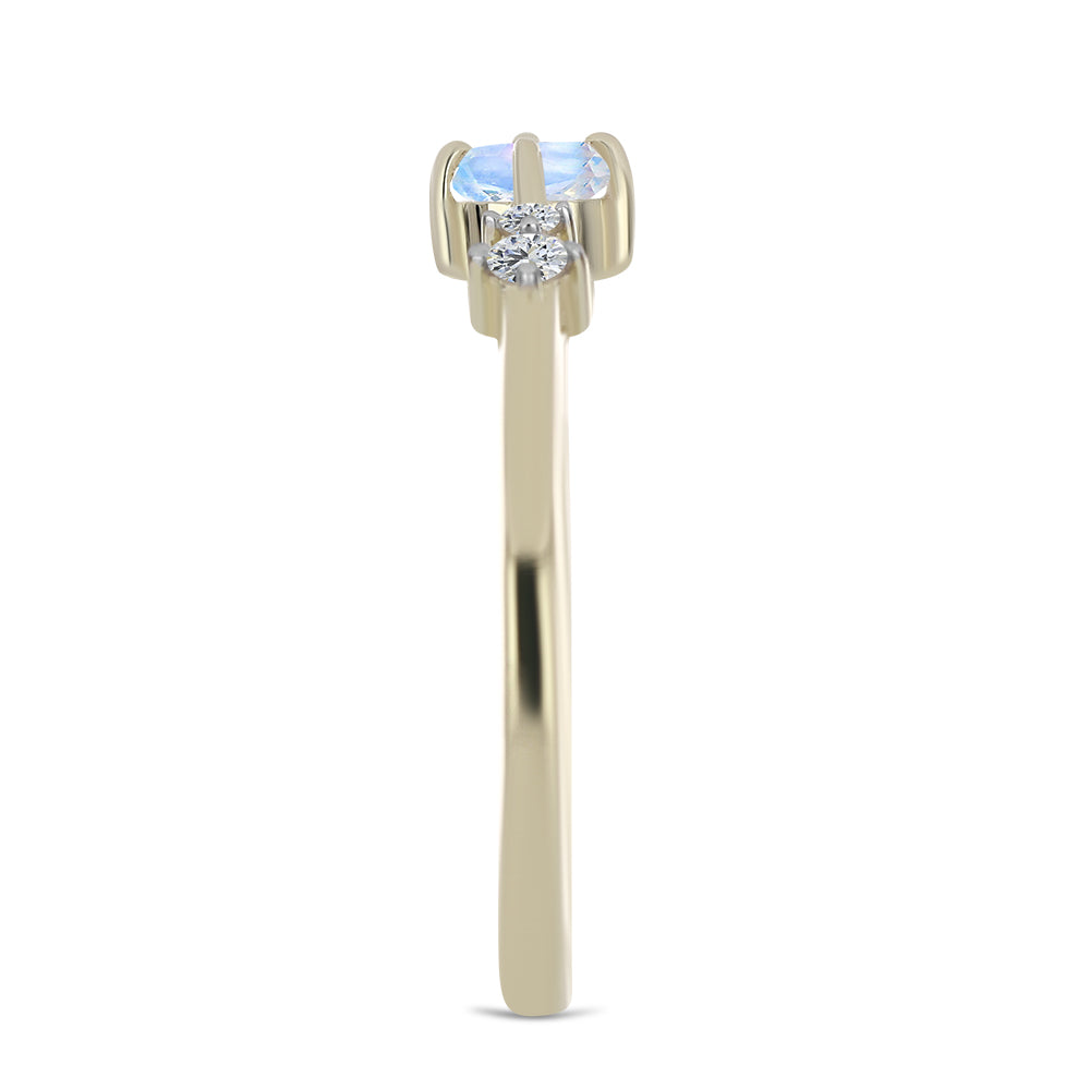 Anillo de Plata Bañada en Oro con Piedra Lunar Arco Iris y Topacio Blanco