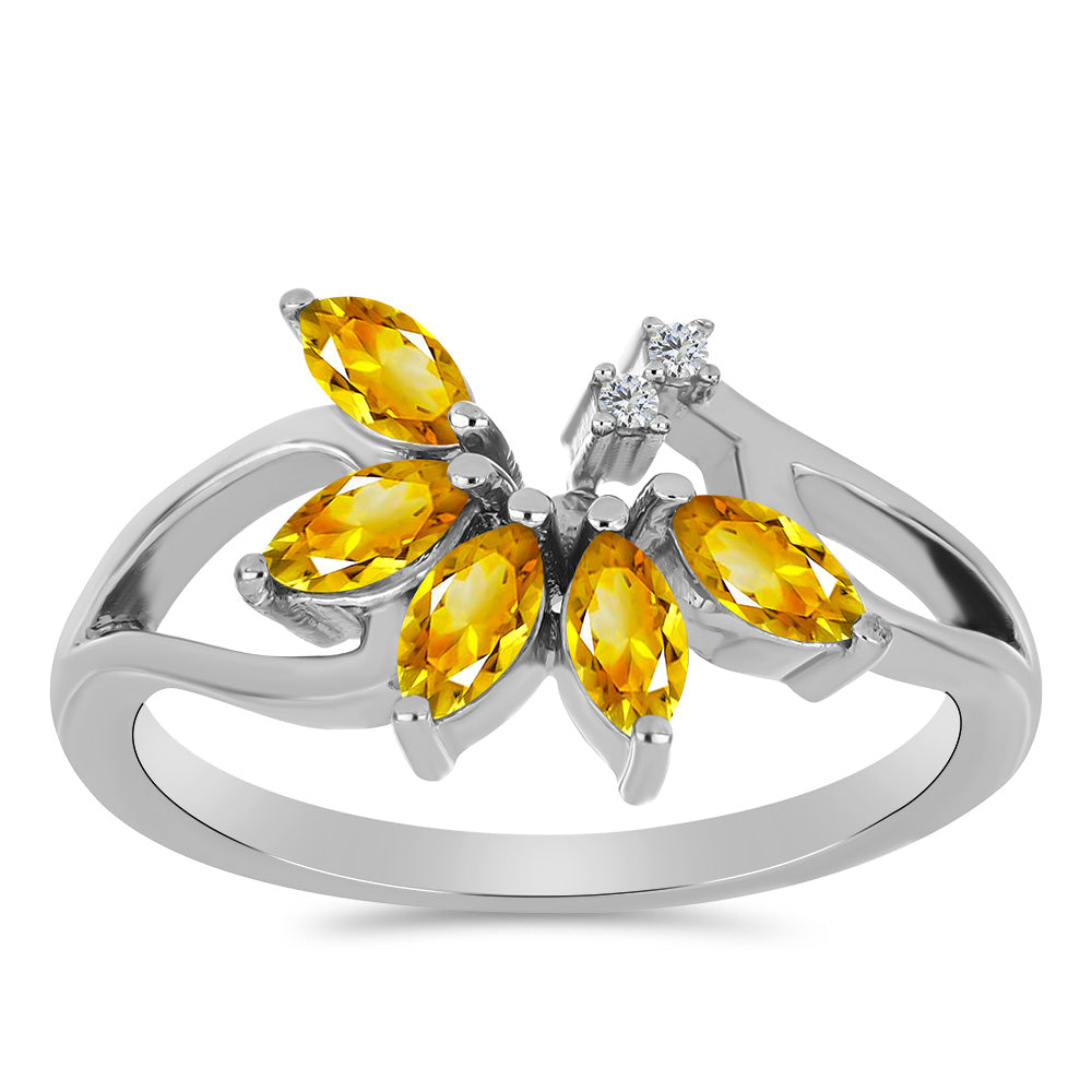 Anillo de Plata con Citrino de los Montes Urales y Topacio Blanco 3 