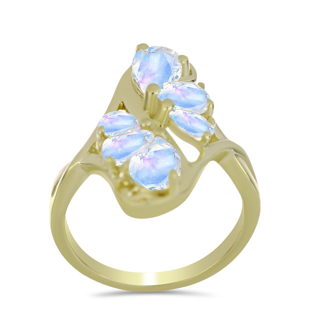 Anillo de Plata Bañada en Oro con Piedra Lunar Arco Iris
