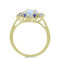 Anillo de Plata Bañada en Oro con Piedra Lunar Arco Iris y Zafiro Azul Australiano