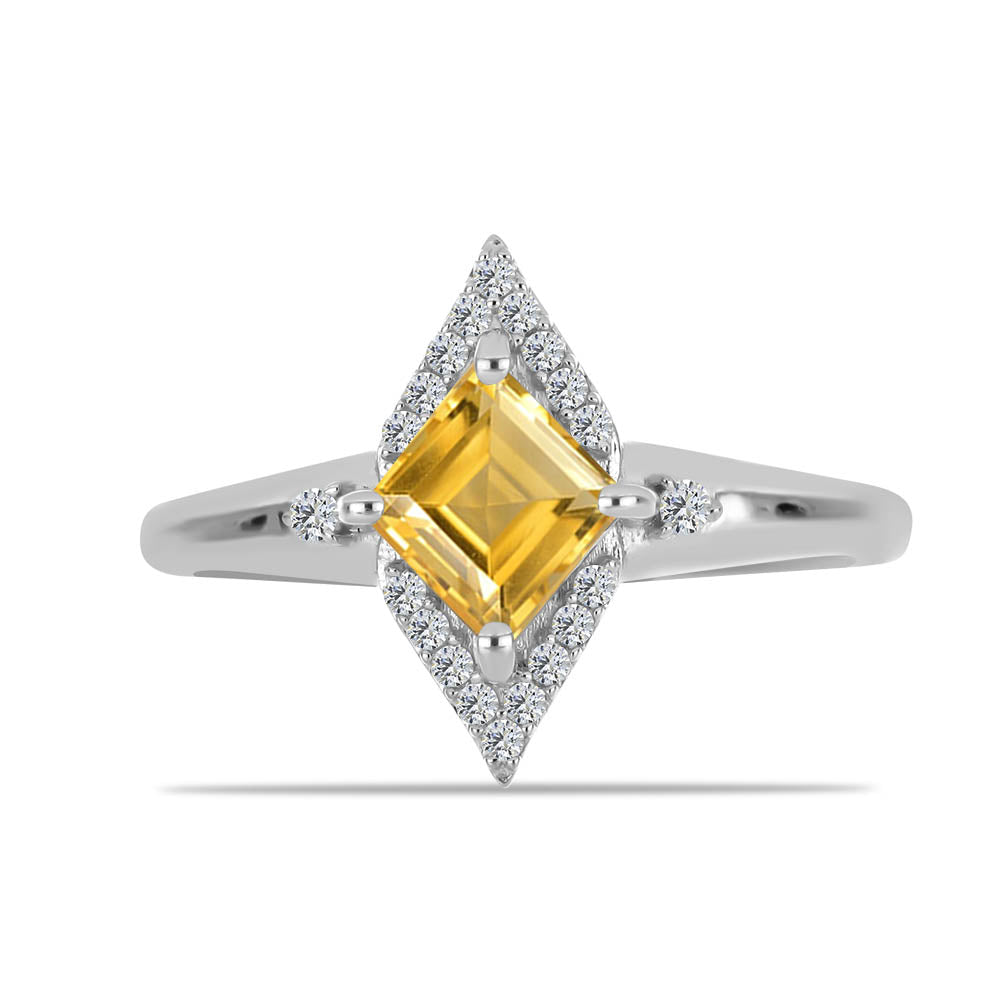 Anillo de Plata con Citrino de los Montes Urales y Topacio Blanco