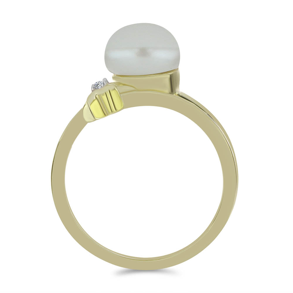 Anillo de Plata Bañada en Oro con Perla blanca de agua dulce y Topacio Blanco