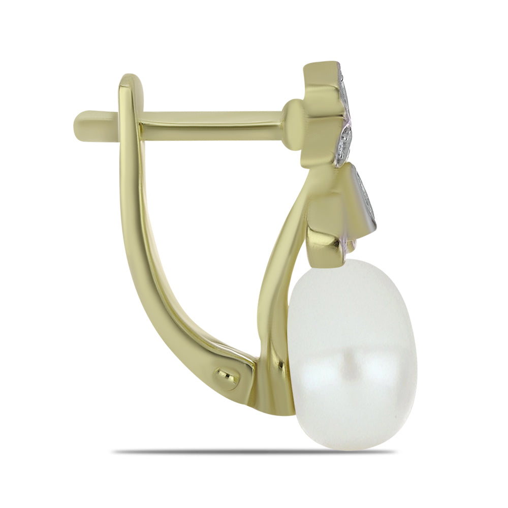 Pendientes de Plata Bañada en Oro con Perla blanca de agua dulce y Topacio Blanco 2 