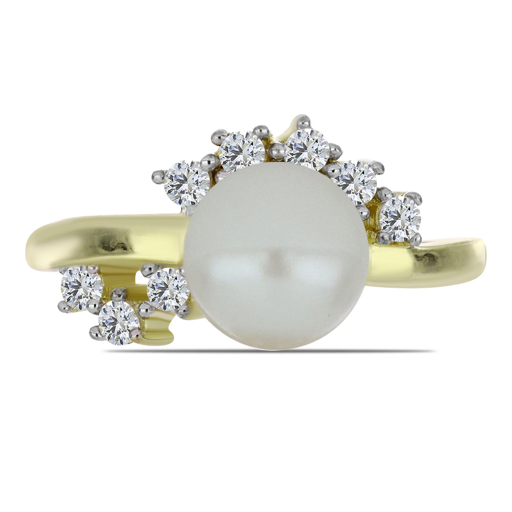 Anillo de Plata Bañada en Oro con Perla blanca de agua dulce y Topacio Blanco 1 