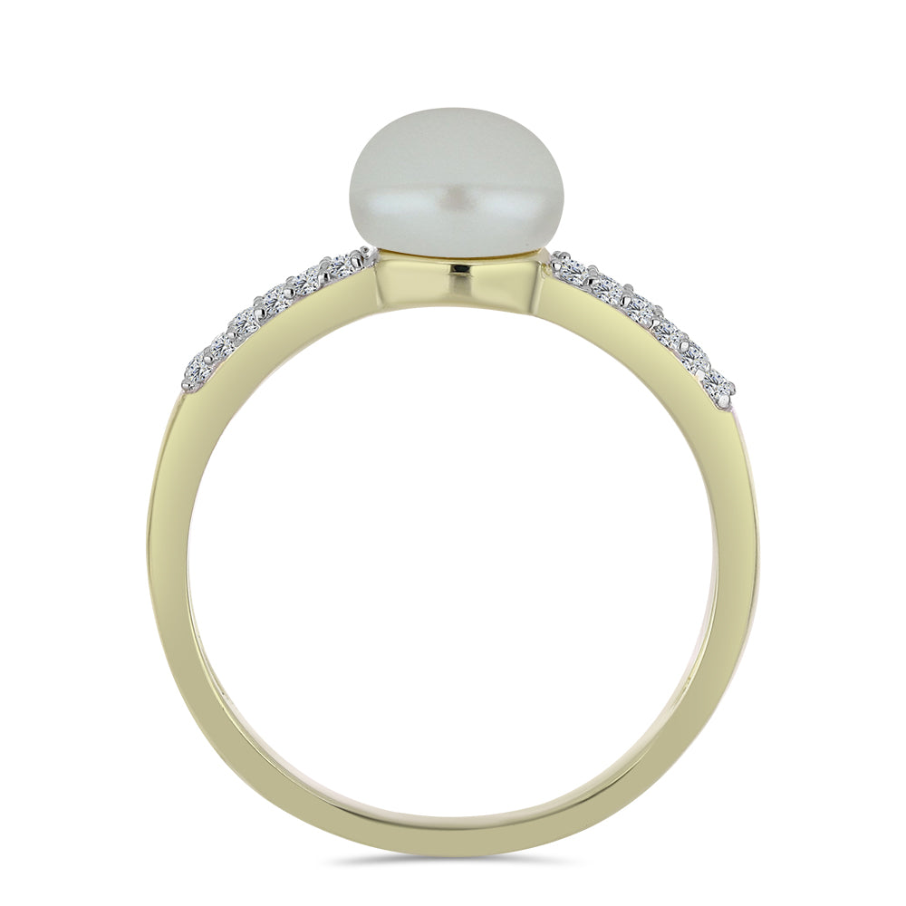 Anillo de Plata Bañada en Oro con Perla blanca de agua dulce y Topacio Blanco