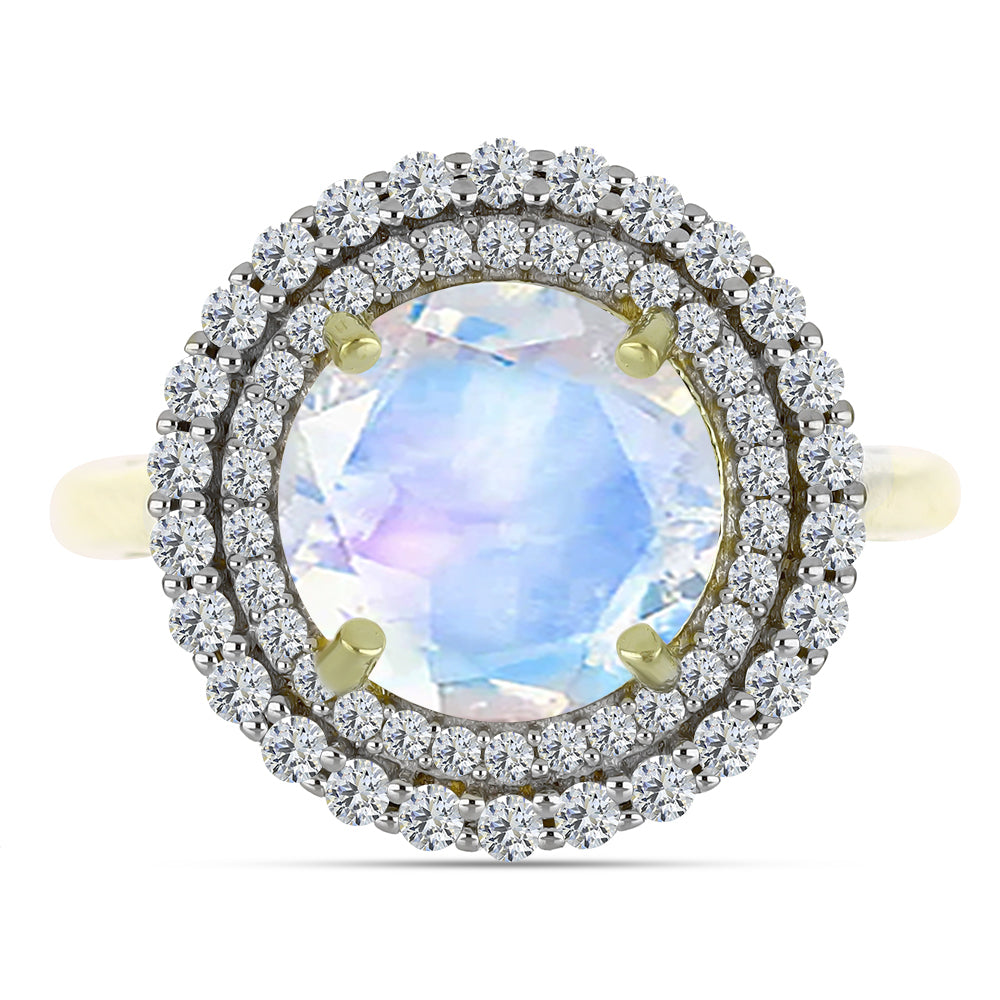 Anillo de Plata Bañada en Oro con Piedra Lunar Arco Iris y Aguamarina 1 