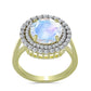 Anillo de Plata Bañada en Oro con Piedra Lunar Arco Iris y Aguamarina