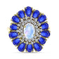 Anillo de Plata Bañada en Oro con Piedra Lunar Arco Iris y Zafiro Azul Australiano