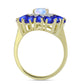Anillo de Plata Bañada en Oro con Piedra Lunar Arco Iris y Zafiro Azul Australiano
