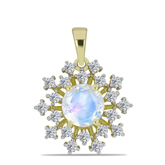 Colgante de Plata Bañada en Oro con Piedra Lunar Arco Iris y Topacio Blanco