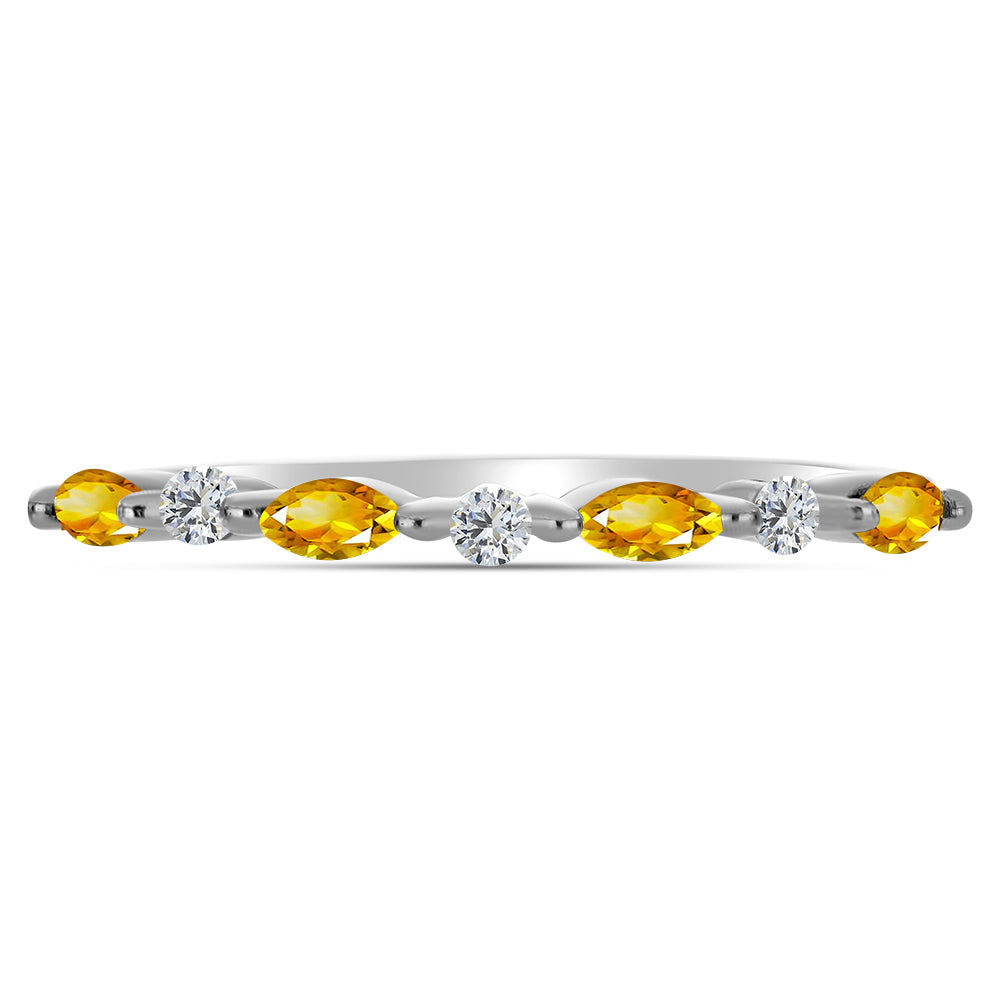Anillo de Plata con Citrino de los Montes Urales y Topacio Blanco