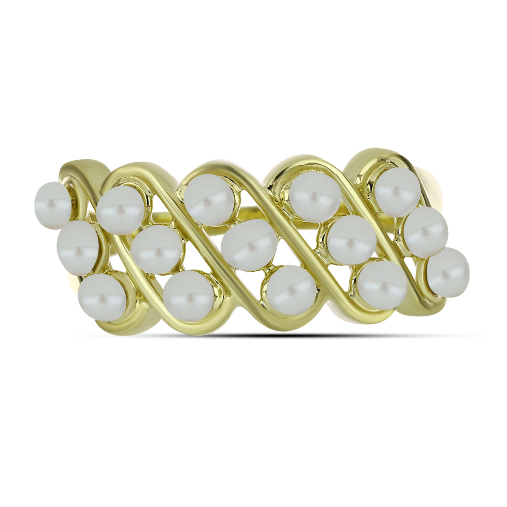 Anillo de Plata Bañada en Oro con Perla blanca de agua dulce 2 