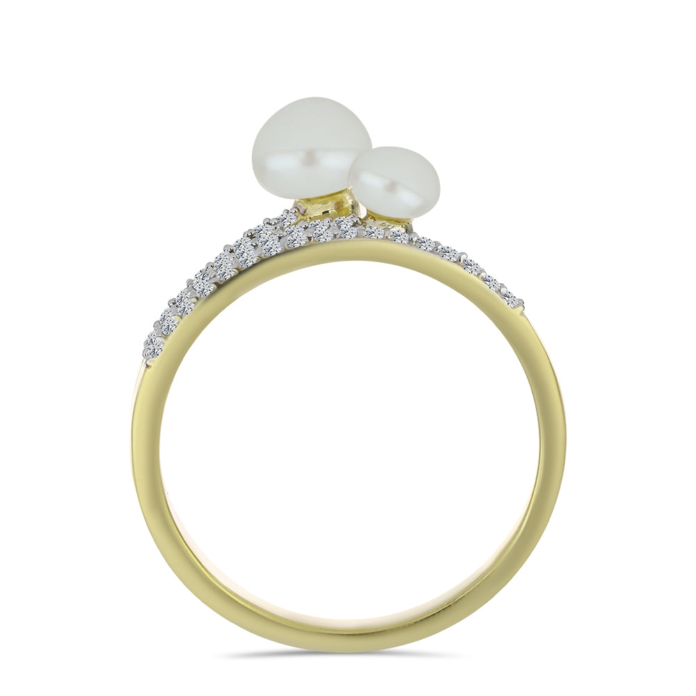 Anillo de Plata Bañada en Oro con Perla blanca de agua dulce y Topacio Blanco 3 
