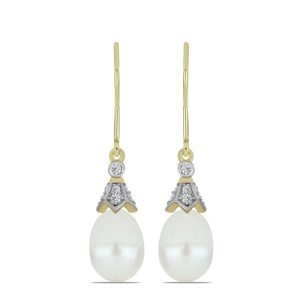 Pendientes de Plata Bañada en Oro con Perla blanca de agua dulce y Topacio Blanco