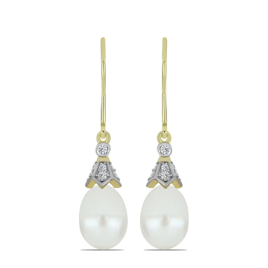 Pendientes de Plata Bañada en Oro con Perla blanca de agua dulce y Topacio Blanco