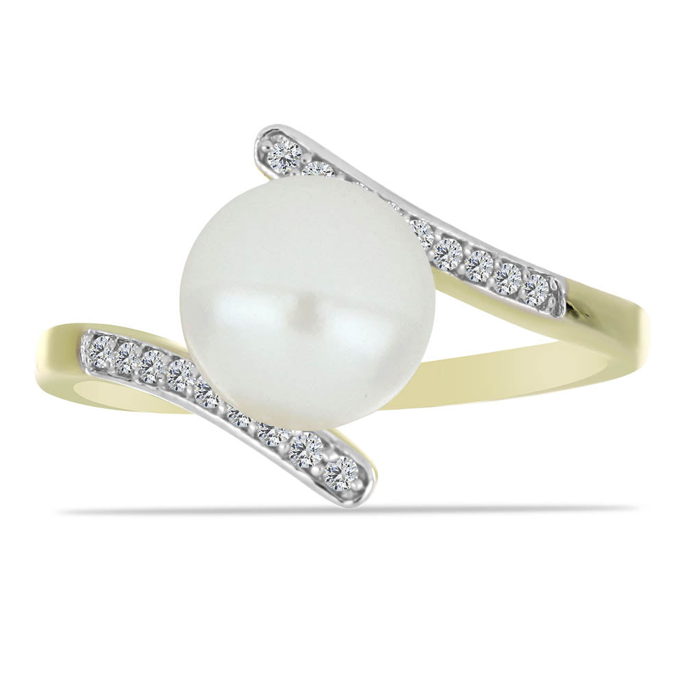 Anillo de Plata Bañada en Oro con Perla blanca de agua dulce y Topacio Blanco 1 