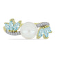 Anillo de Plata Bañada en Oro con Perla blanca de agua dulce y Aguamarina