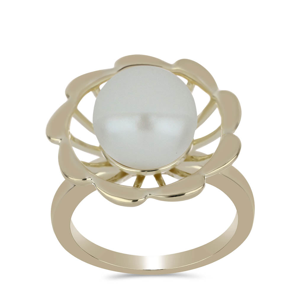 Anillo de Plata Bañada en Oro con Perla blanca de agua dulce