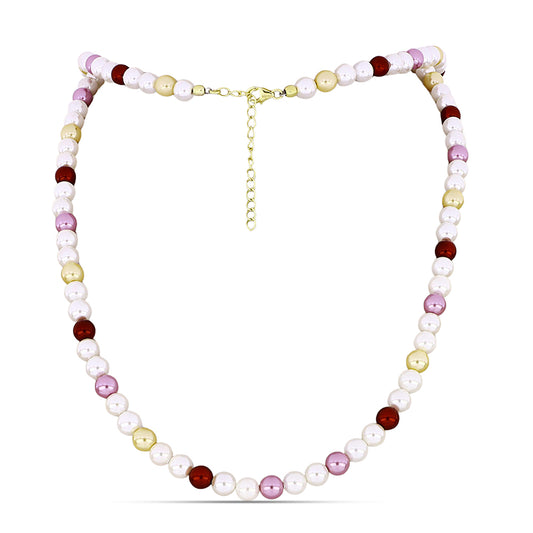 Collar de Plata Bañada en Oro con Perla blanca de agua dulce y Perla Melocotón de Agua Dulce