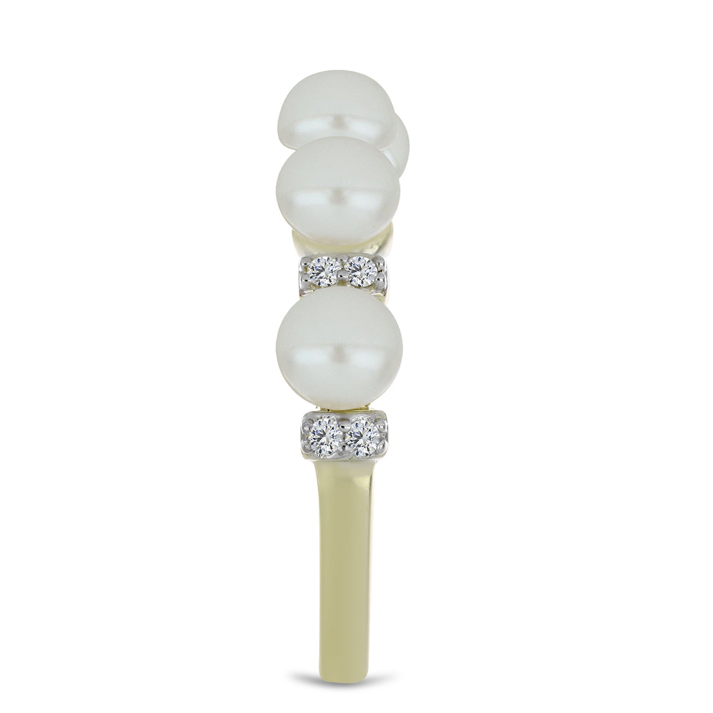 Anillo de Plata Bañada en Oro con Perla blanca de agua dulce y Topacio Blanco