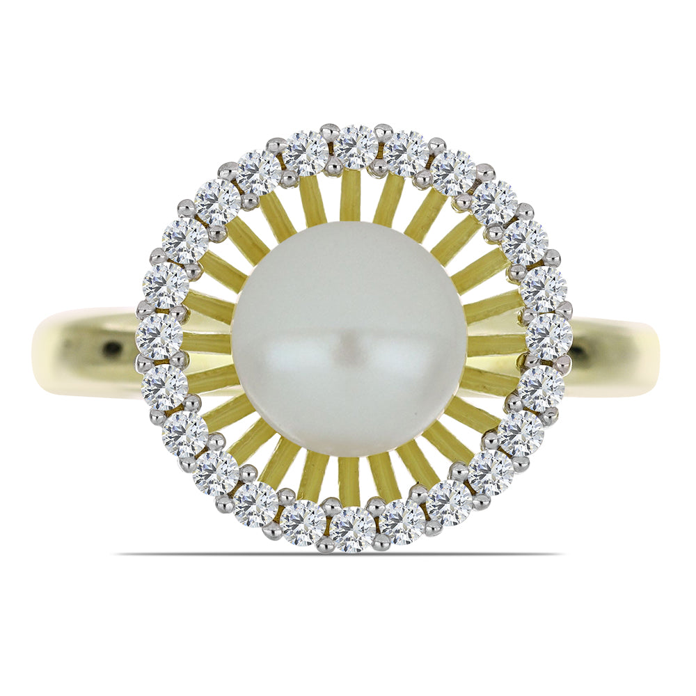 Anillo de Plata Bañada en Oro con Perla blanca de agua dulce y Topacio Blanco 1 