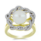 Anillo de Plata Bañada en Oro con Perla blanca de agua dulce y Topacio Blanco