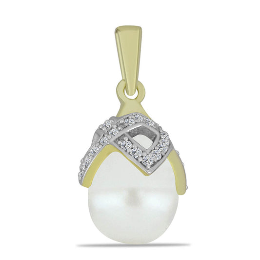 Colgante de Plata Bañada en Oro con Perla blanca de agua dulce y Topacio Blanco
