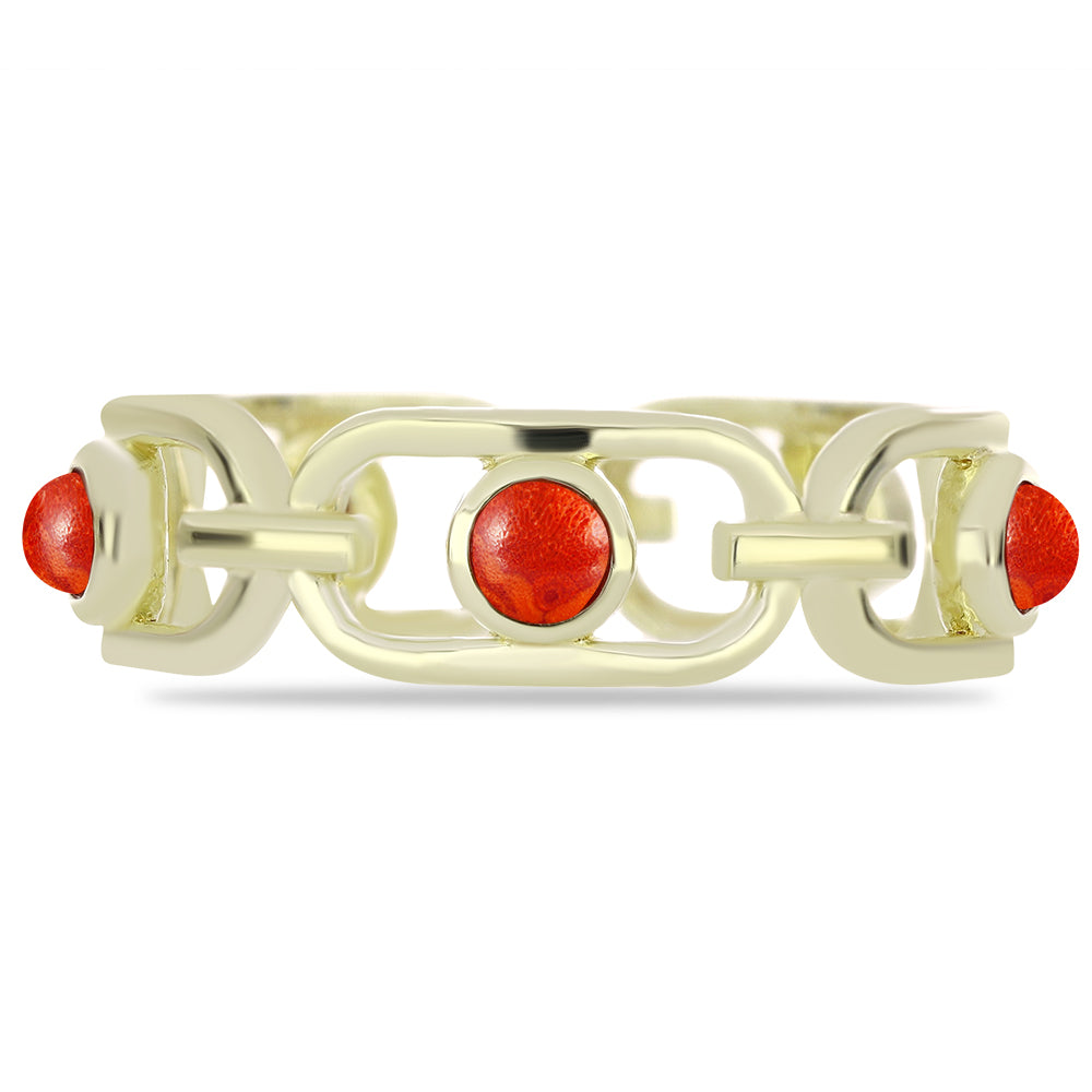 Anillo de Plata Bañada en Oro con Coral de Esponja Roja 2 