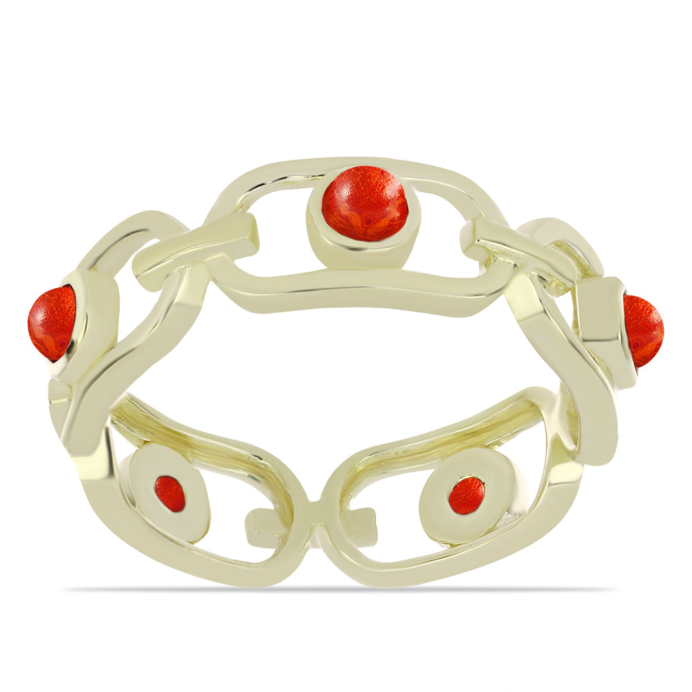 Anillo de Plata Bañada en Oro con Coral de Esponja Roja