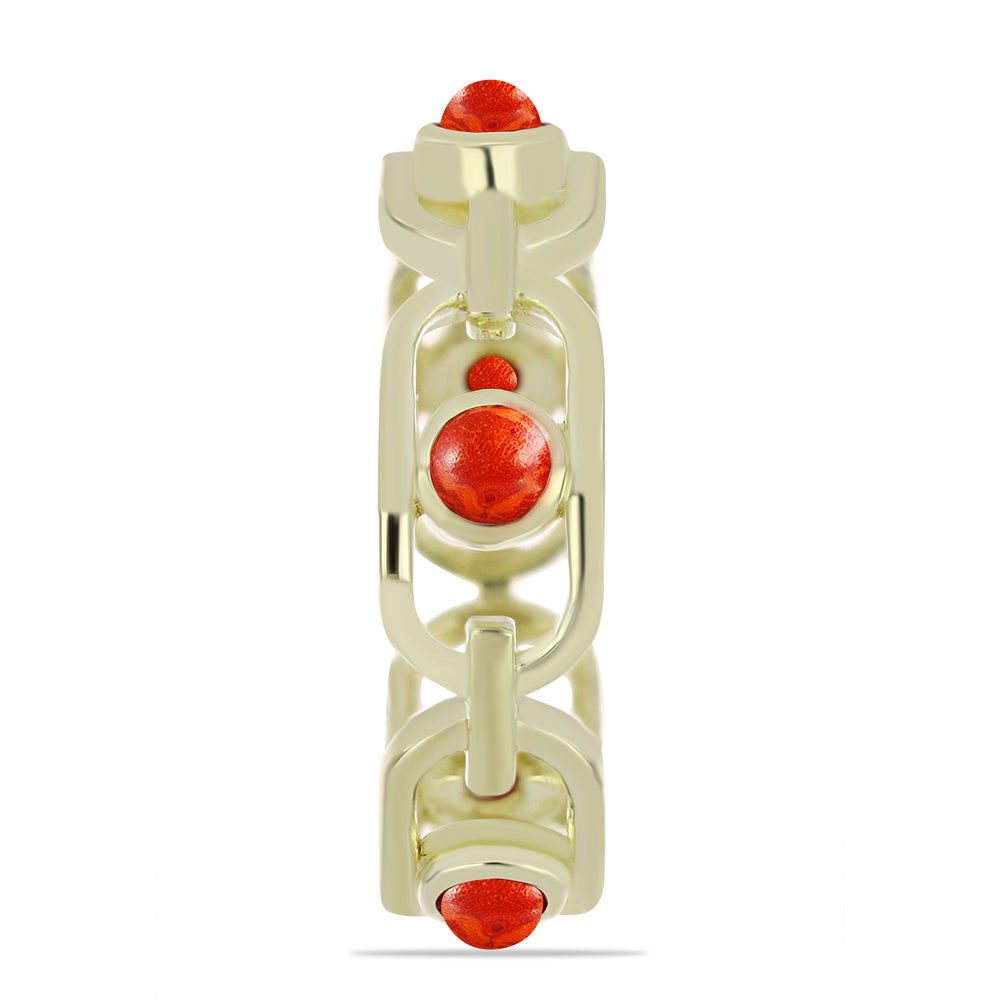 Anillo de Plata Bañada en Oro con Coral de Esponja Roja 4 